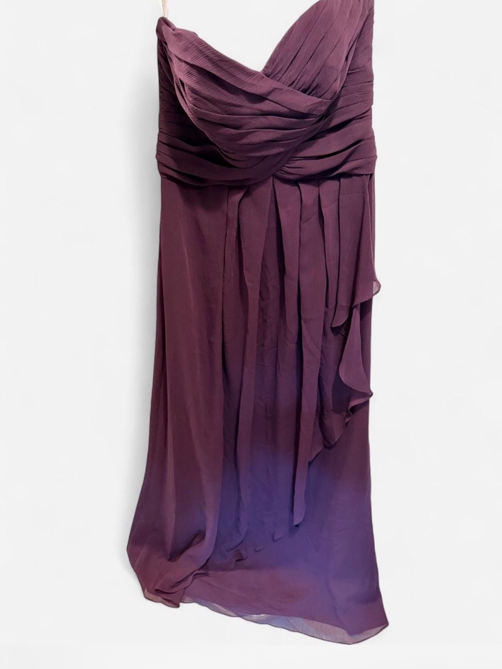 David's Bridal Strapless Plum Chiffon Gown